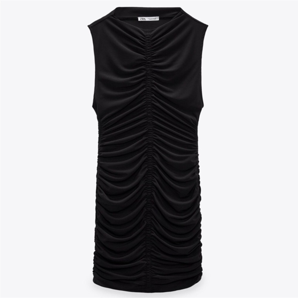 Zara Black Ruched Dress - Picture 2 of 6